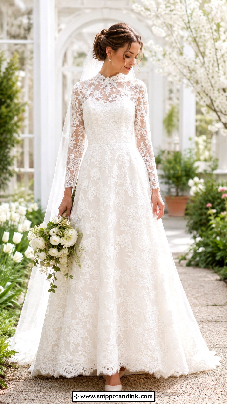 Modest Floral Lace Bridal Gown - Snippet and Ink - 30 Modest Bridal Gowns