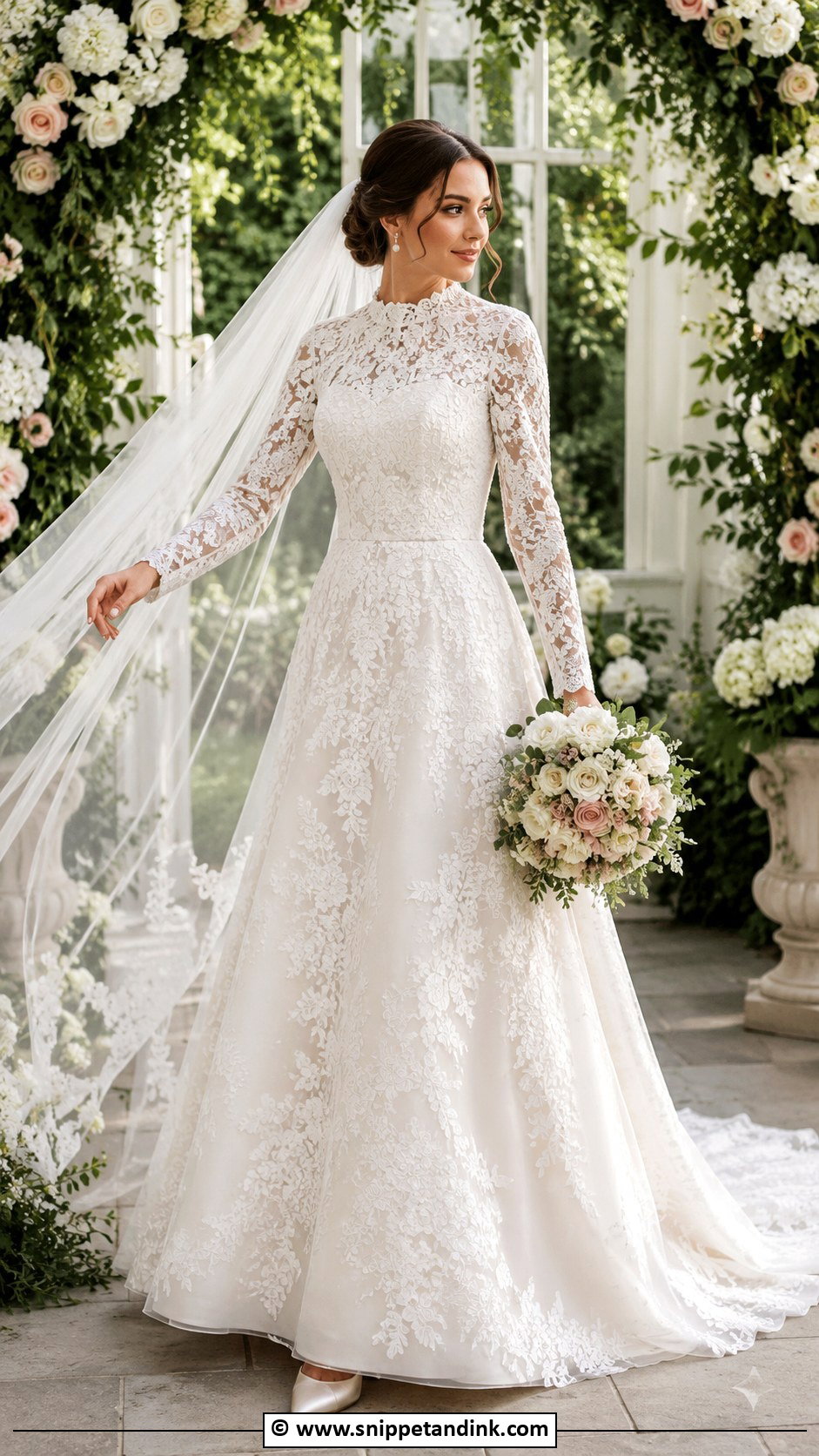 Modest Floral Lace Wedding Dress - Snippet and Ink - 35 Modest Wedding Dresses