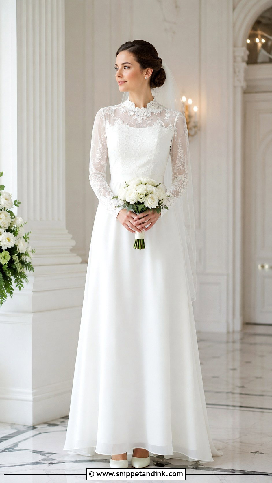 Modest Flowy Wedding Dress With High Neck And Sleeves - Snippet and Ink - 20 Flowy Wedding Dress with Sleeves