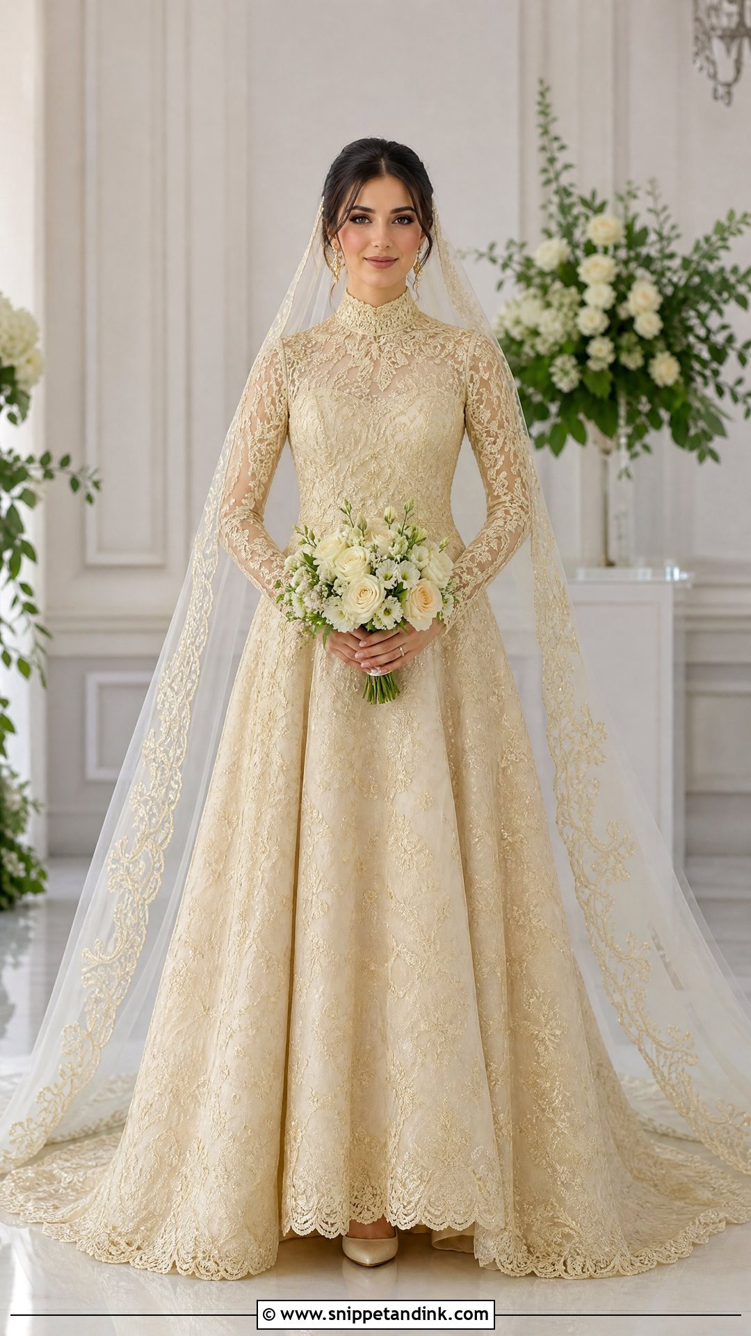 Modest Gold High Neck Wedding Gown - Snippet and Ink - 25 Gold Wedding Gowns
