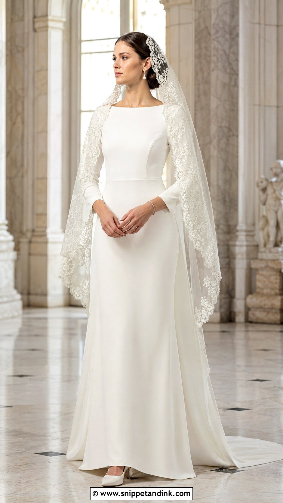 Modest Gown with Mantilla Veil - Snippet and Ink - 20 Gown with Veil Ideas