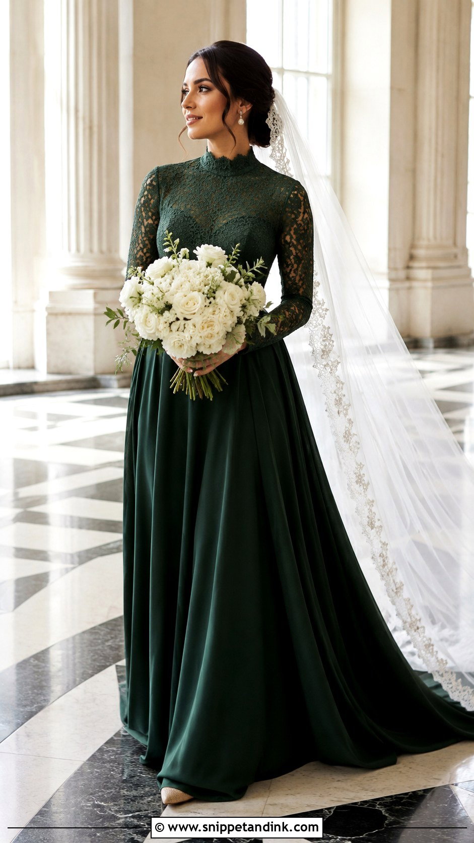 Modest Green Long Sleeve Wedding Dress Outfit - Snippet and Ink - 20 Green Wedding Dress Outfit Ideas