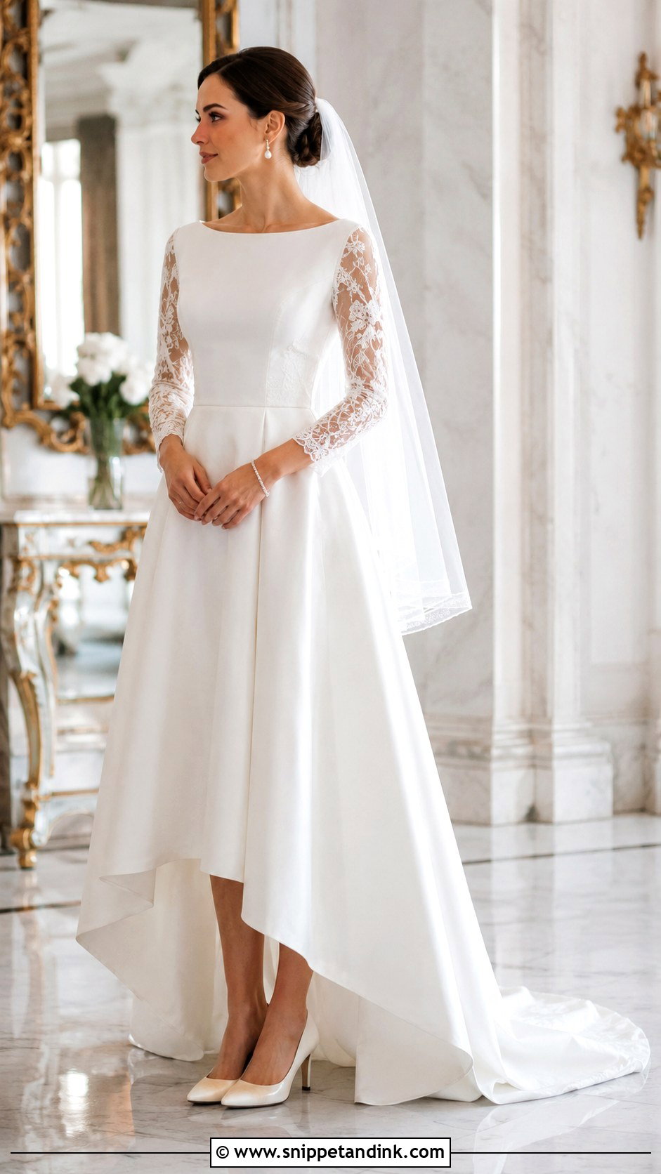 Modest Hi Low Wedding Dress With Closed Toe Heels - Snippet and Ink - 20 Hi Low Wedding Dress Ideas