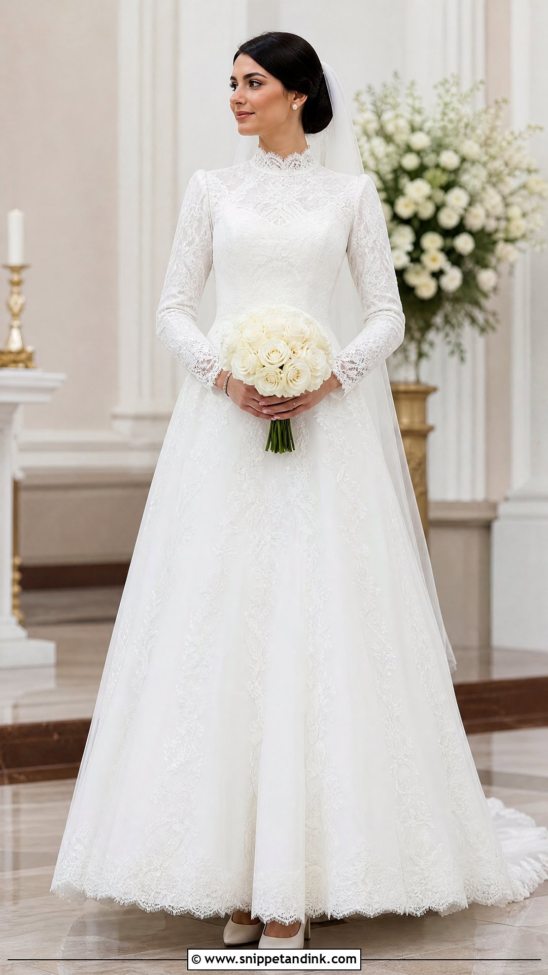 Modest High Neck Dantel Wedding Dress - Snippet and Ink - 20 Wedding Dress Dantel Ideas