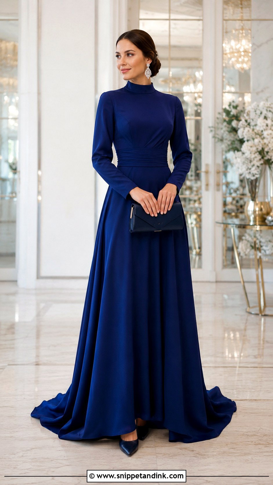 Modest High Neck Long Tail Gown - Snippet and Ink - 20 Long Tail Gown Ideas