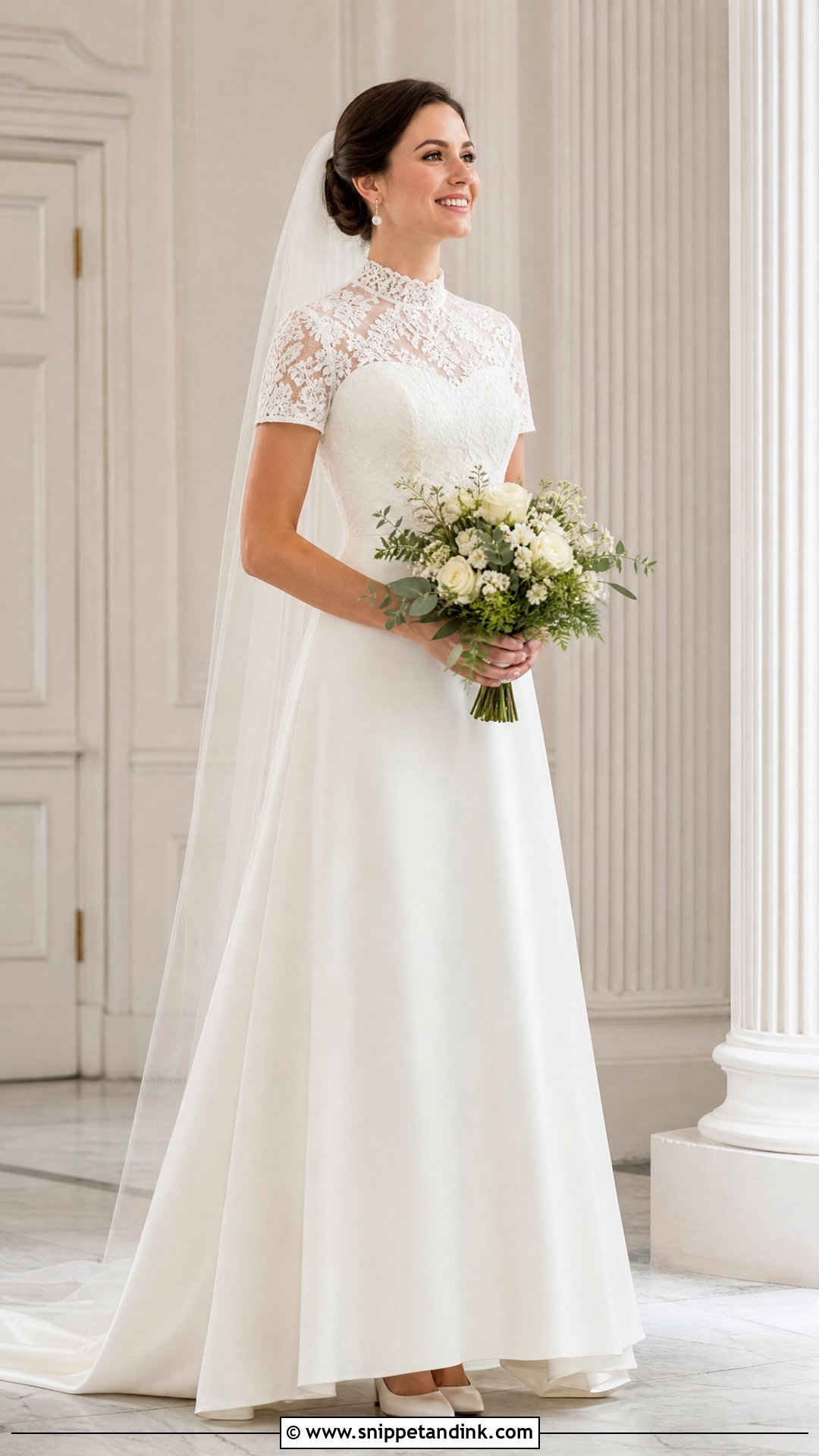 Modest High Neck Short Sleeve Wedding Dress - Snippet and Ink - 20 Wedding Dresses with Short Sleeves