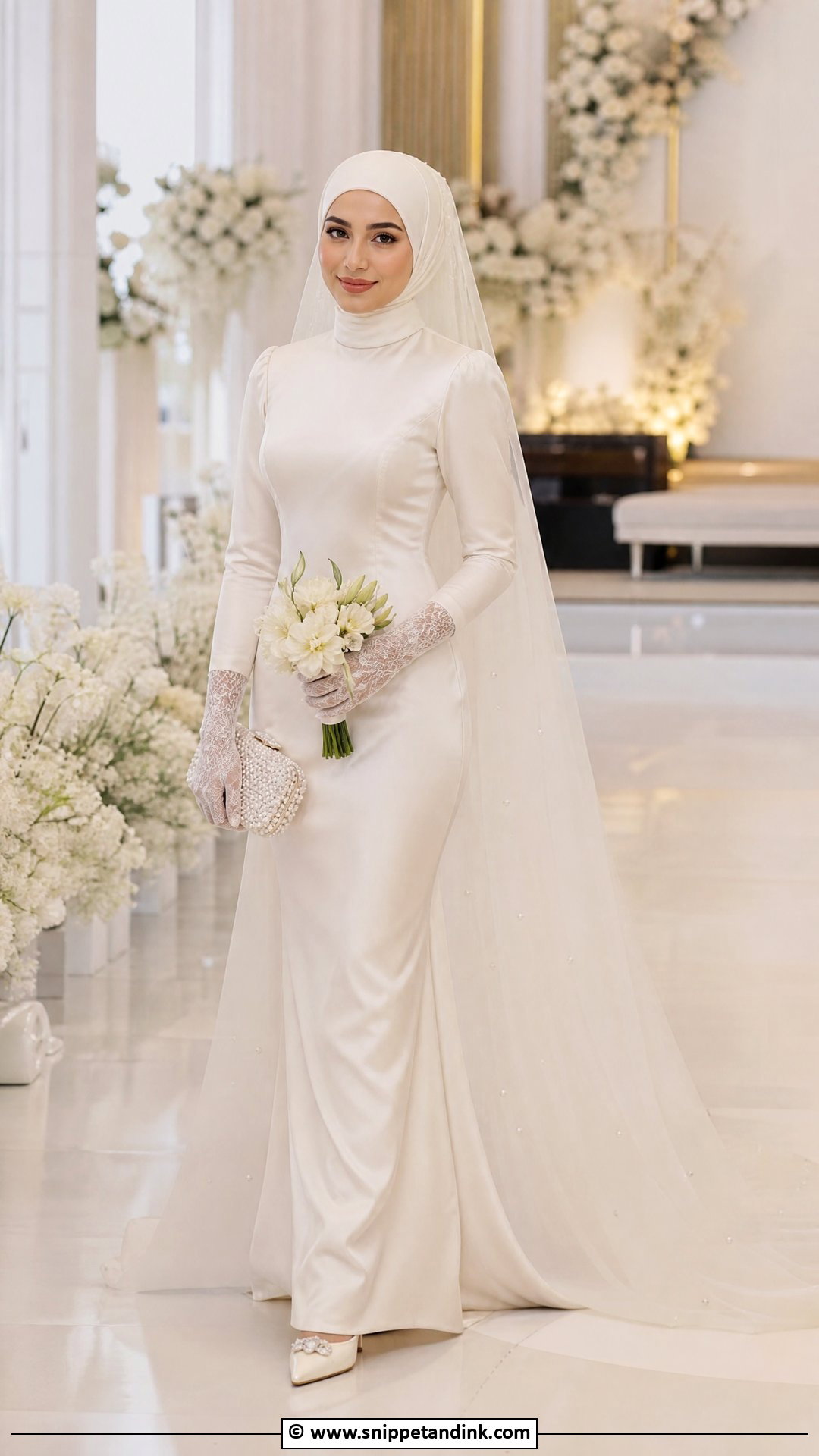 Modest Hijab Bride Dress With Gloves - Snippet and Ink - 35 Hijab Bride Ideas