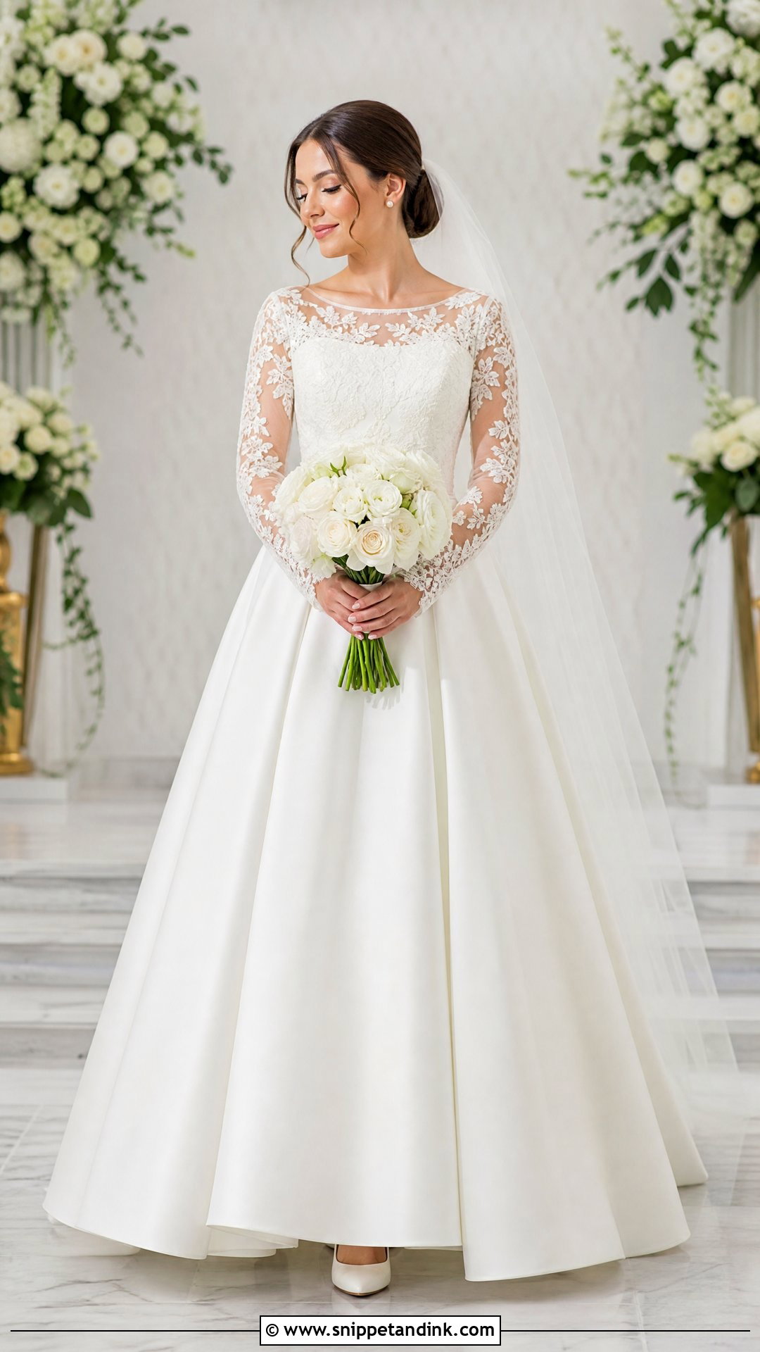 Modest Illusion Sleeve Ballgown Wedding Dress - Snippet and Ink - 20 Wedding Gown Ballgown Ideas