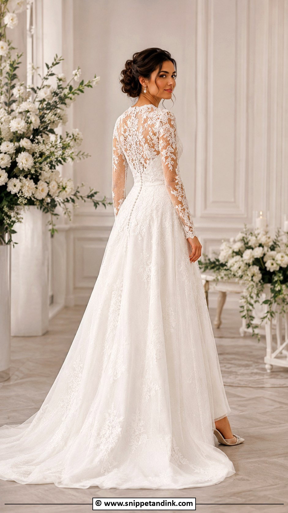 Modest Illusion Sleeve Wedding Dress - Snippet and Ink - 35 Modest Wedding Dresses
