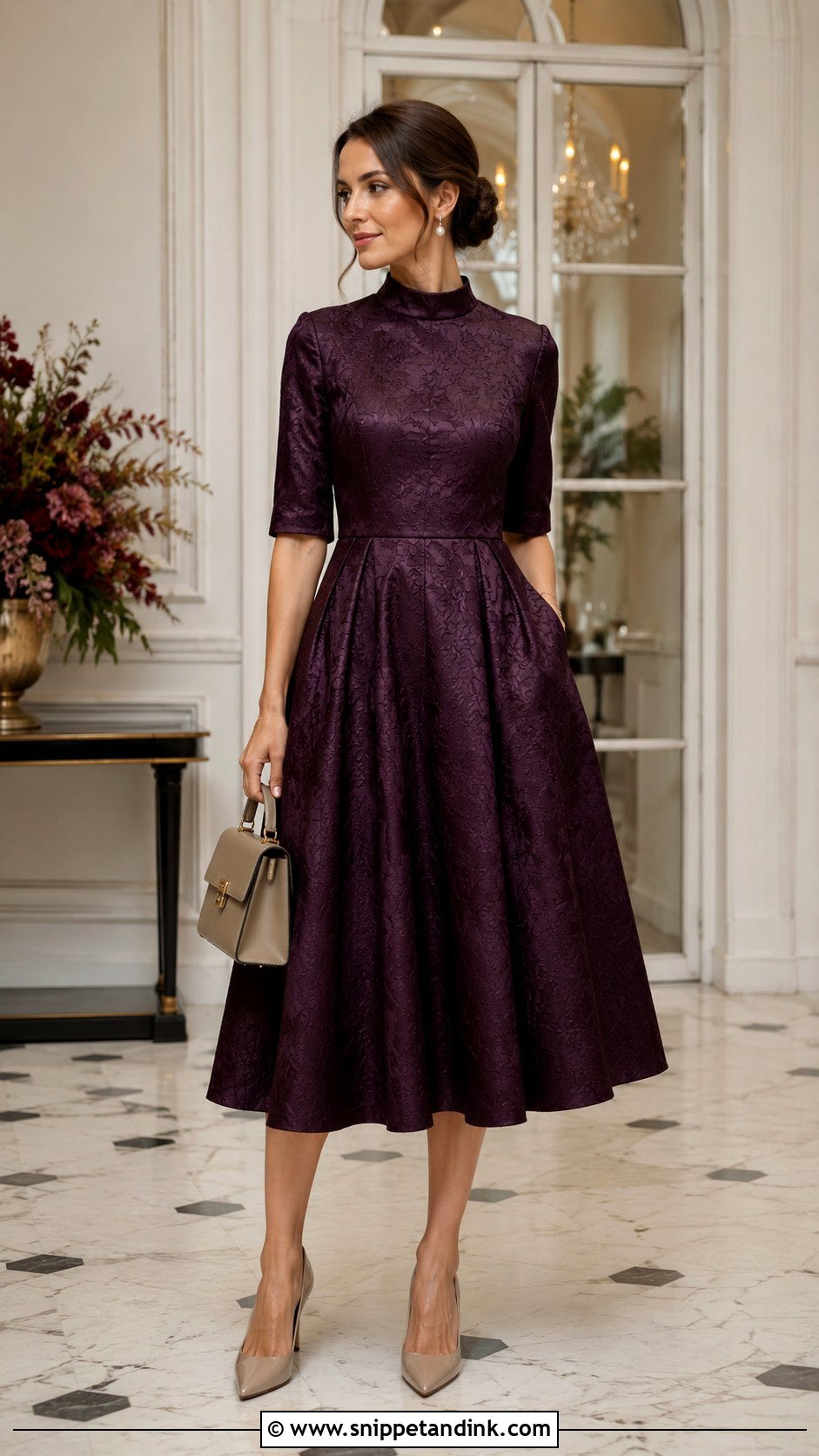 Modest Jacquard Midi Dress for Wedding - Snippet and Ink - 20 Modest Dresses for Wedding