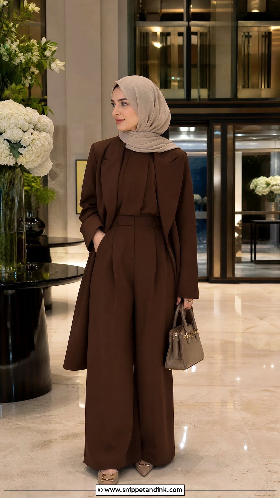 Modest Jumpsuit And Long Blazer Hijabi Honeymoon Outfit - Snippet and Ink - 20 Hijabi Honeymoon Outfits