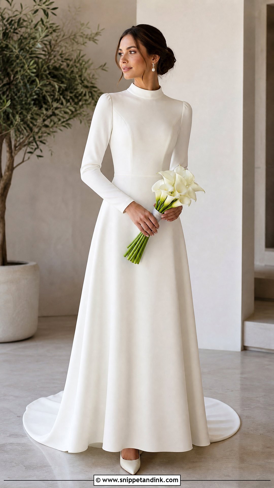 Modest LDS High Neck Crepe Wedding Dress - Snippet and Ink - 20 Wedding Dresses Modest Lds