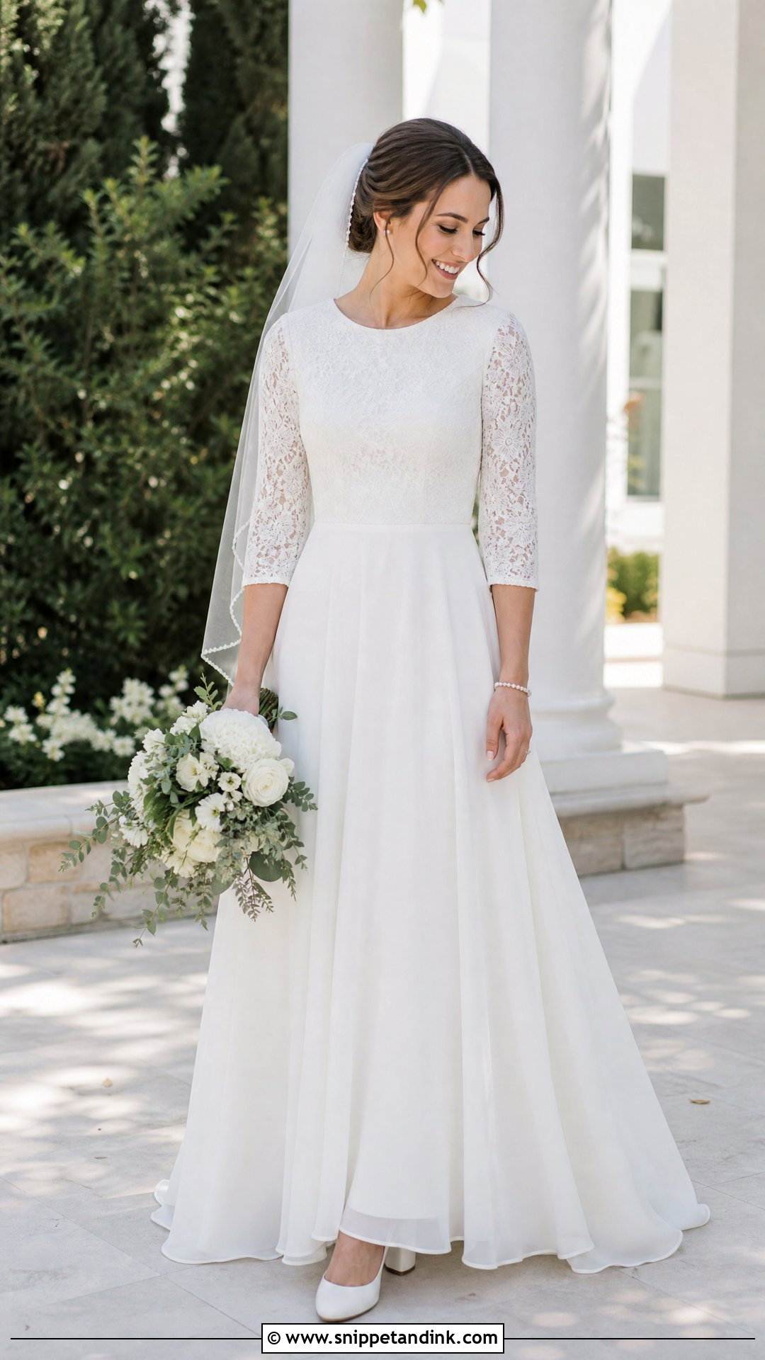 Modest LDS Three Quarter Sleeve Wedding Dress - Snippet and Ink - 20 Wedding Dresses Modest Lds