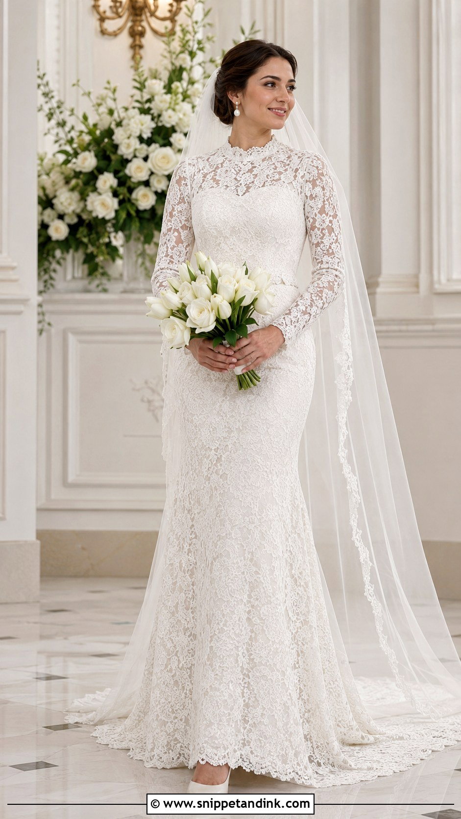 Modest Lace Fit and Flare Wedding Dress - Snippet and Ink - 20 Lace Fit and Flare Wedding Dress Ideas