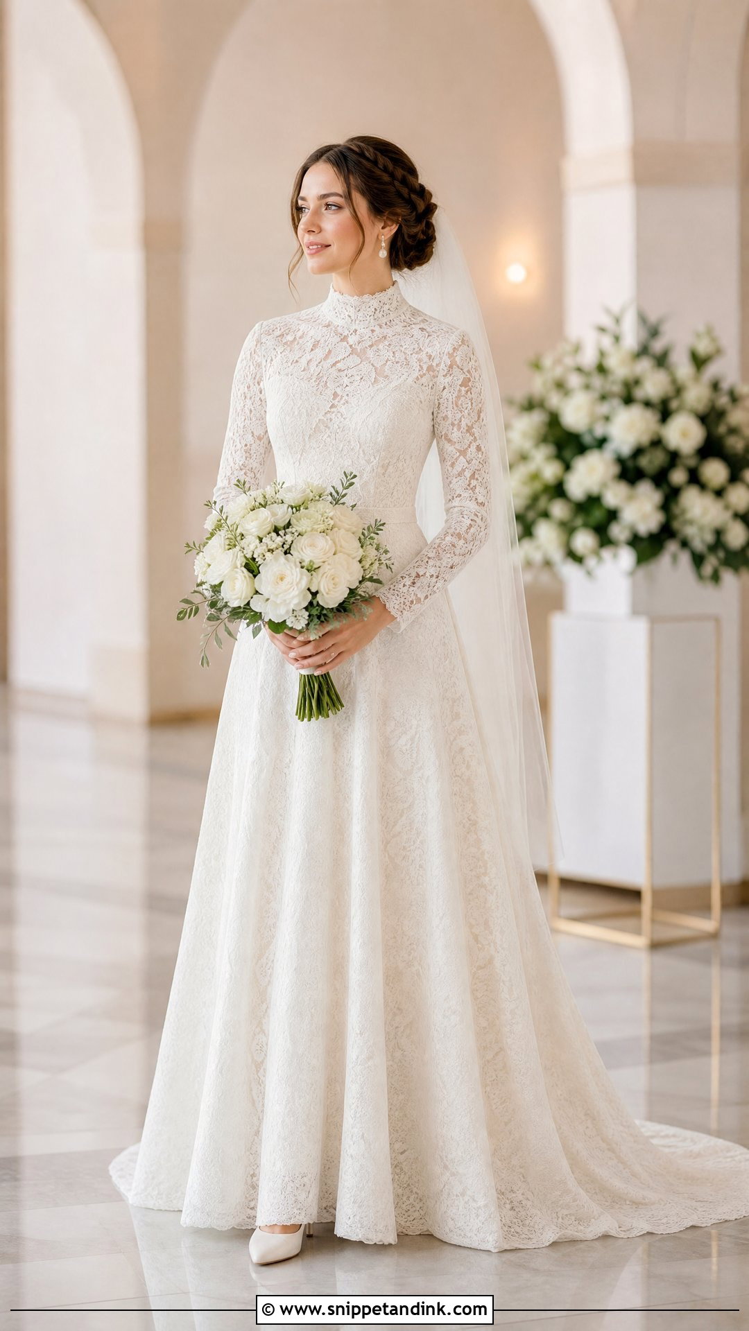 Modest Lace Turtleneck Wedding Dress - Snippet and Ink - 20 Lace Turtleneck Wedding Dress Ideas