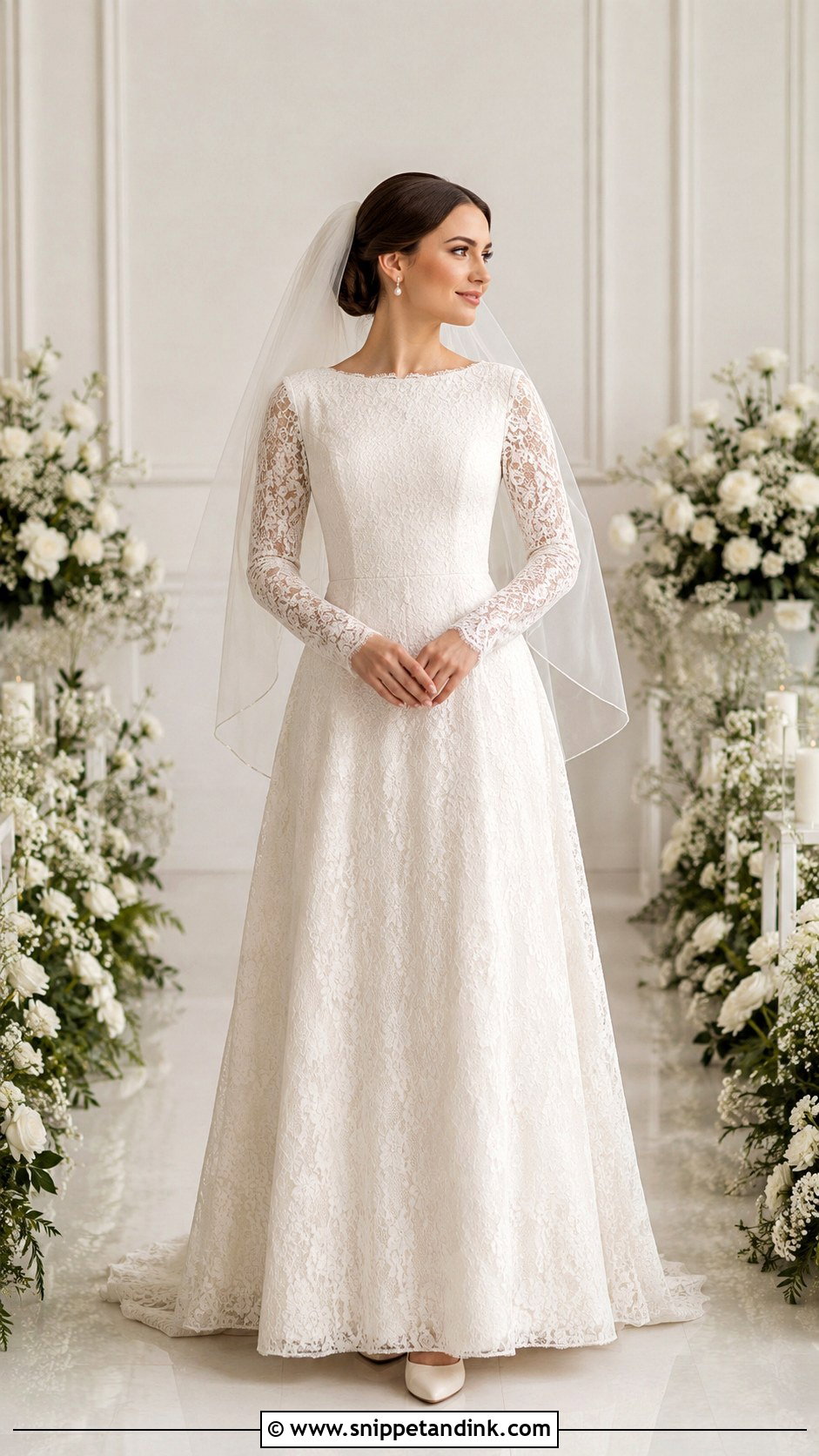 Modest Lace Wedding Dress With Long Sleeves - Snippet and Ink - 20 Lacy Wedding Dresses with Sleeves