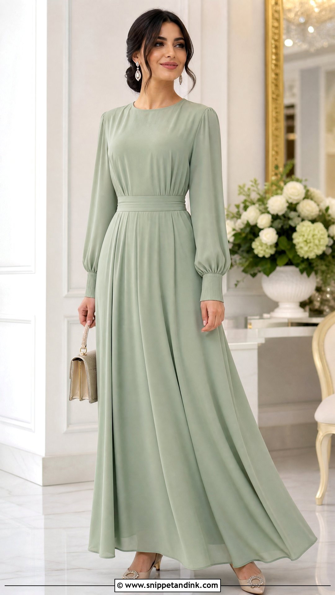 Modest Long Gown with Sleeves - Snippet and Ink - 20 Long Gown with Sleeves