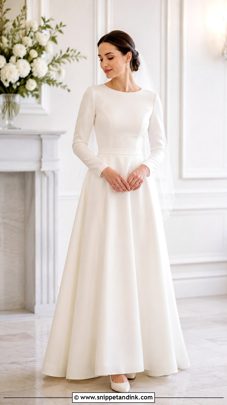 Modest Long Sleeve A Line Bridal Dress - Snippet and Ink - 20 Long Sleeve Bridal Dresses