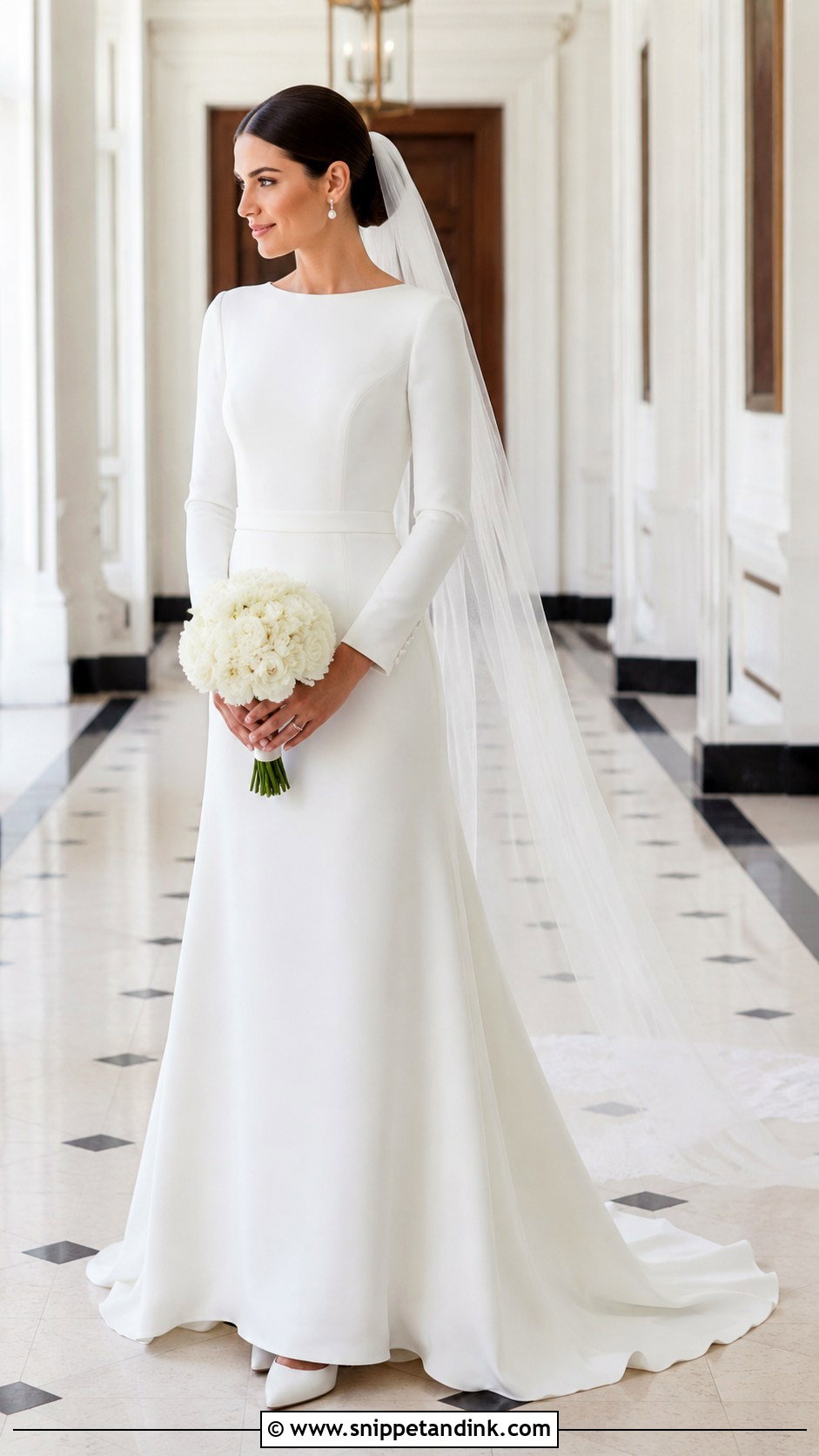 Modest Long Sleeve Crepe Wedding Dress - Snippet and Ink - 20 Form Fitting Wedding Dresses