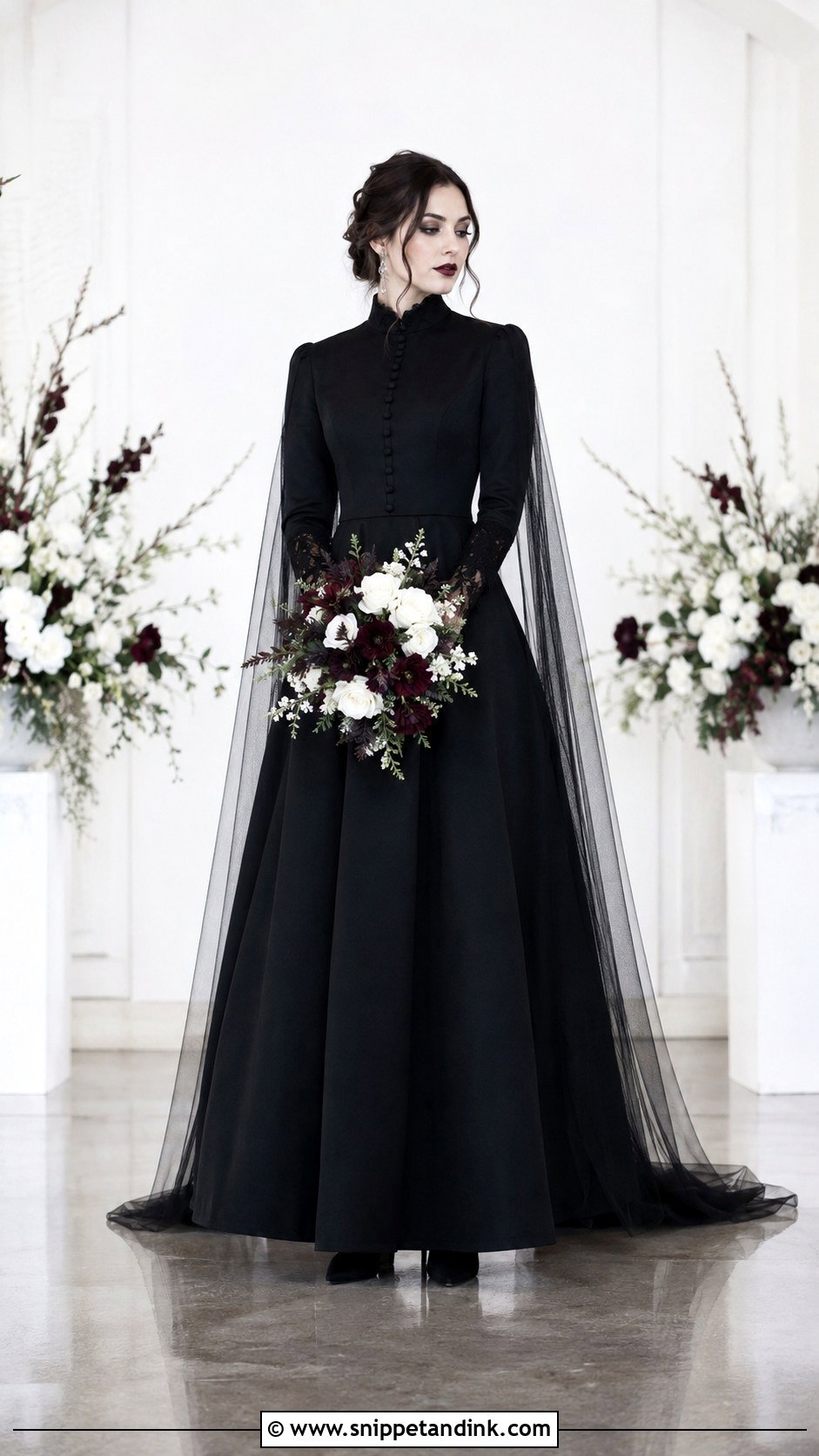 Modest Long Sleeve Emo Bride Outfit - Snippet and Ink - 20 Emo Bride Ideas