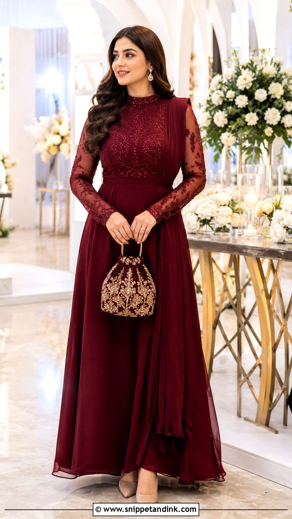 Modest Long Sleeve Indo Western Gown - Snippet and Ink - 20 Indo Western Party Wear Gowns Wedding Dresses