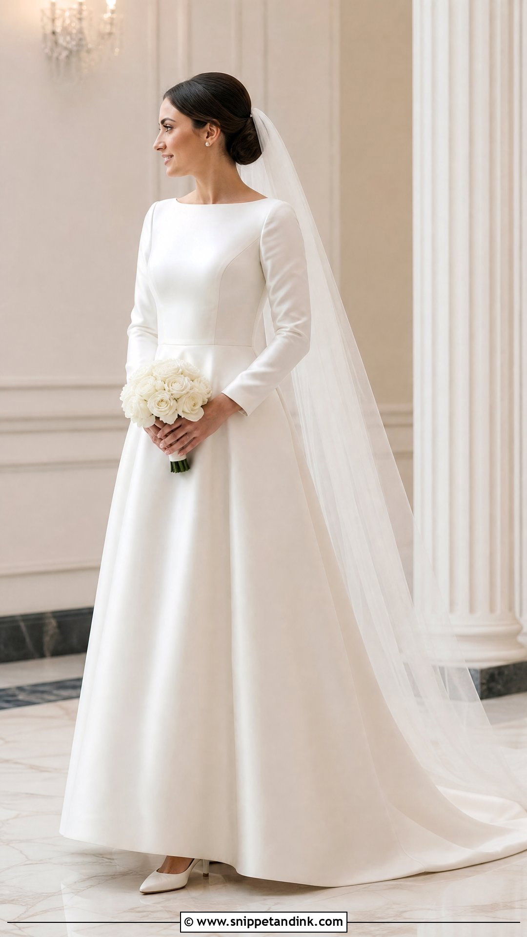 Modest Long Sleeve Satin A Line Wedding Dress - Snippet and Ink - 25 Aline Wedding Dresses