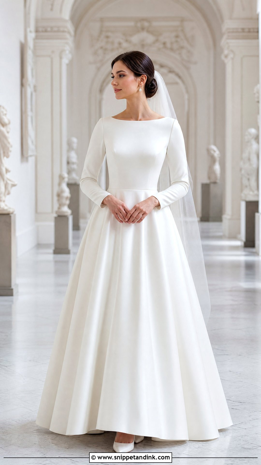 Modest Long Sleeve Satin Wedding Dress - Snippet and Ink - 20 Wedding Dresses Women