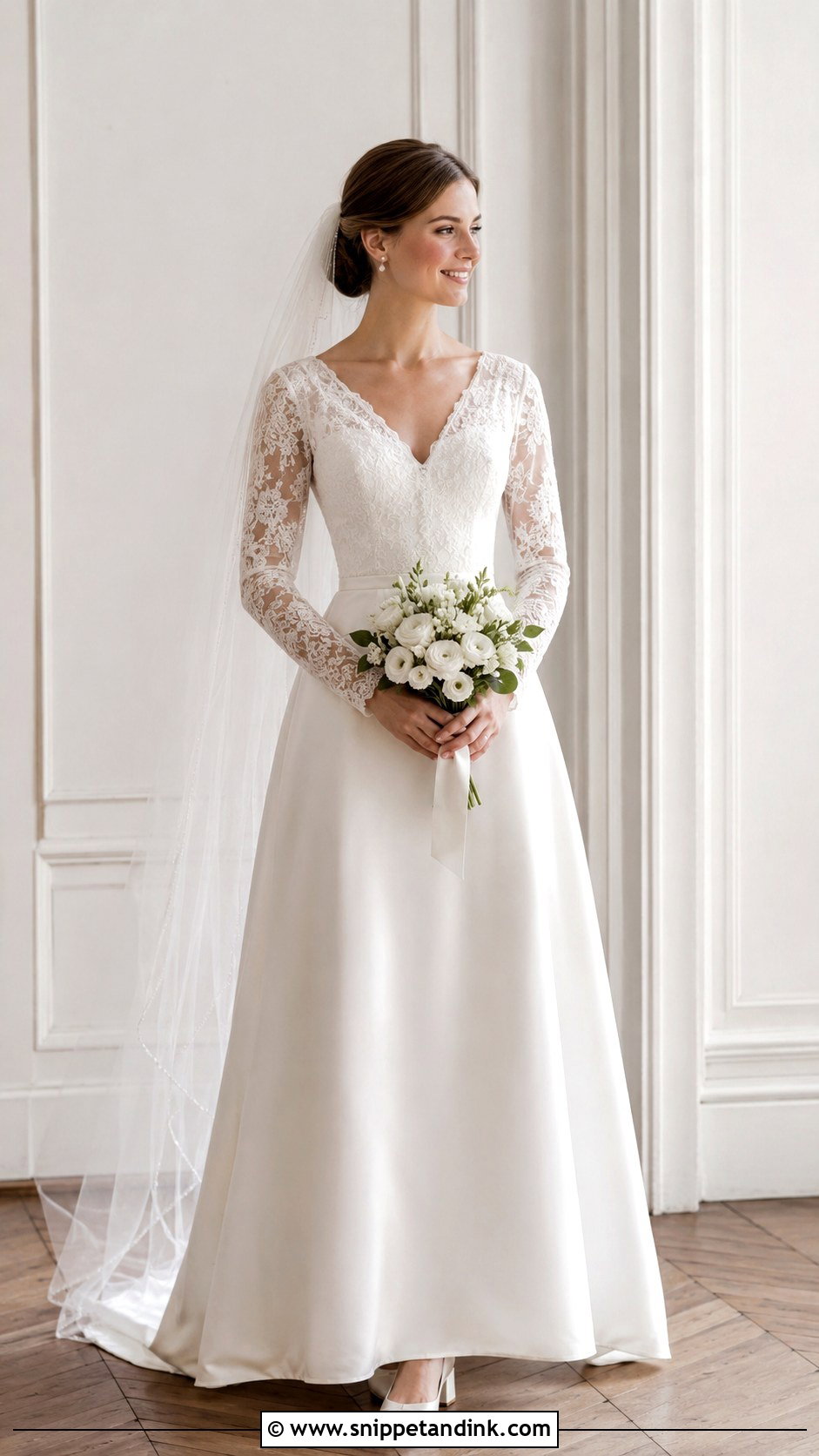Modest Long Sleeve V Neck Wedding Dress - Snippet and Ink - 20 Long Sleeve V Neck Wedding Dress Ideas