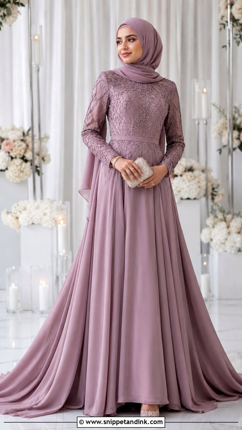 Modest Long Trail Gown With Hijab - Snippet and Ink - 20 Long Trail Gown Ideas
