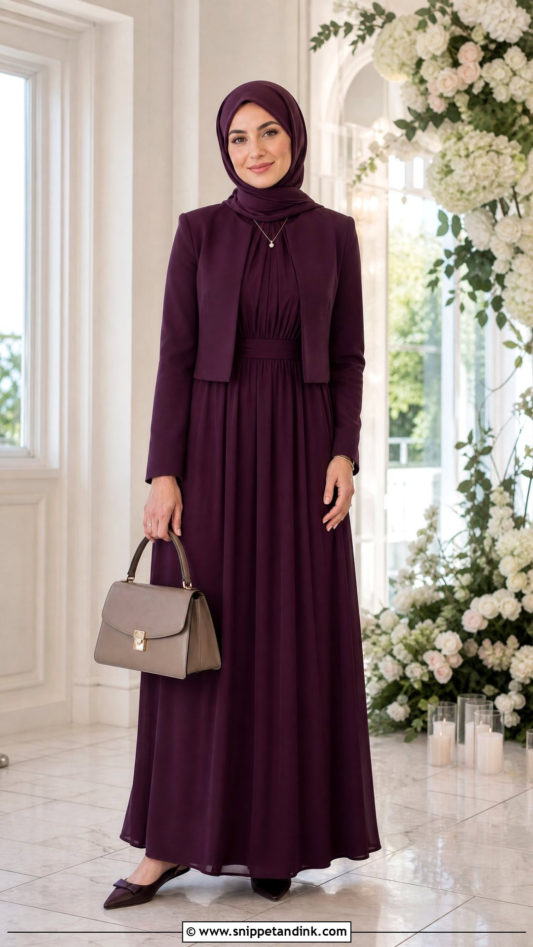 Modest Maxi Dress And Cropped Jacket Wedding Outfit - Snippet and Ink - 20 Smart Casual Wedding Outfit Women Ideas