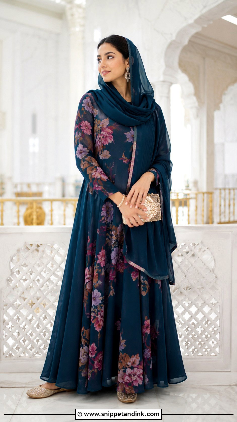 Modest Maxi Dress And Scarf For Gurdwara Wedding - Snippet and Ink - 20 Gurdwara Wedding Outfit Ideas