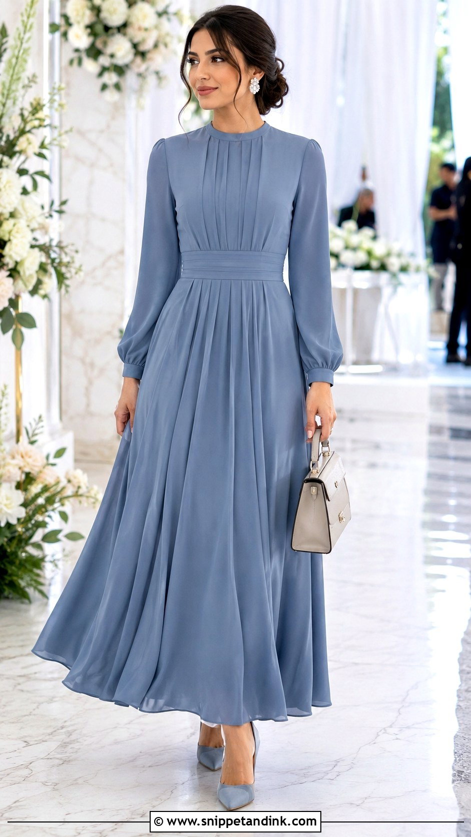 Modest Maxi Dress Wedding Party Outfit - Snippet and Ink - 20 Outfit for Wedding Party Ideas
