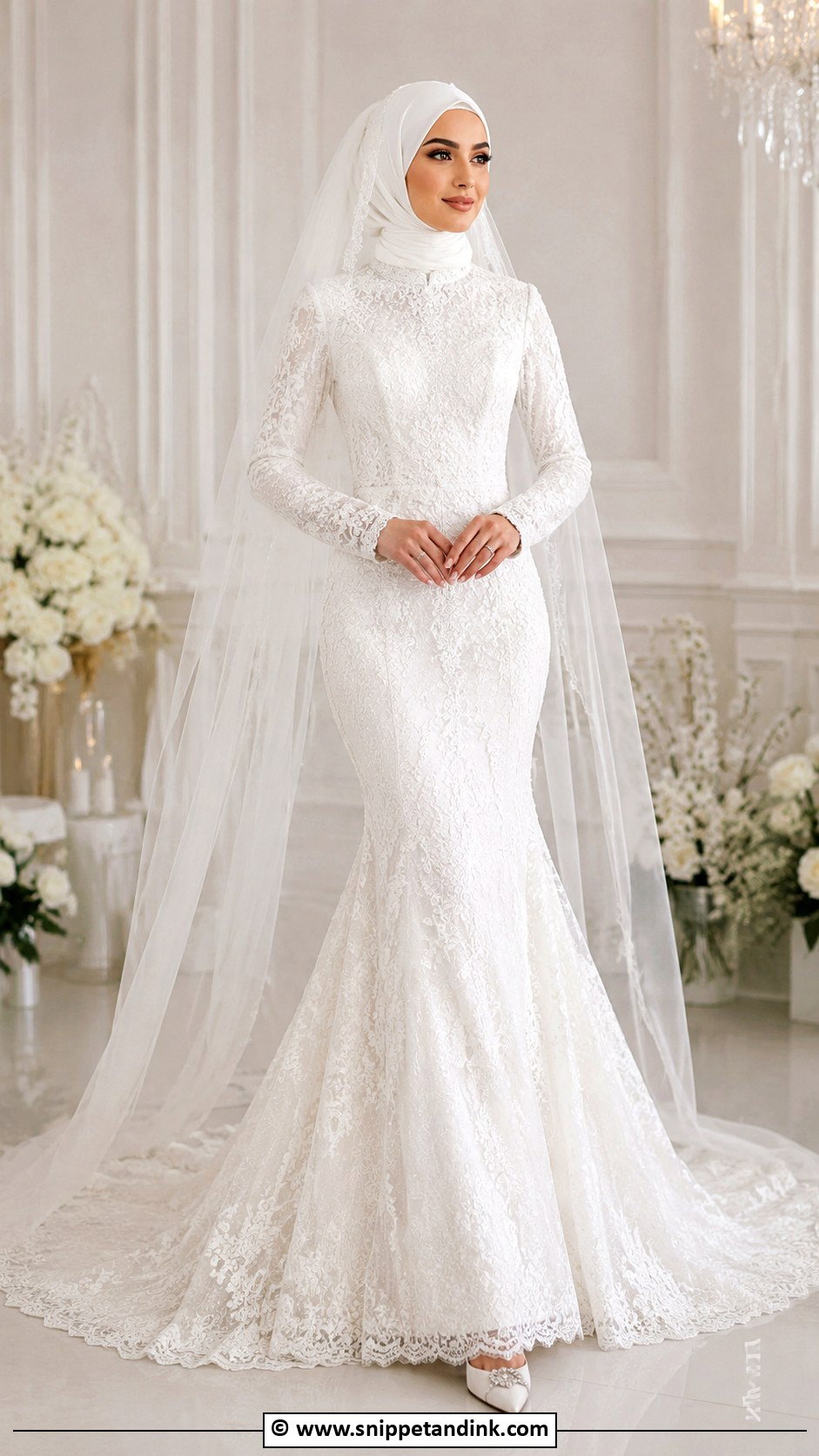 Modest Mermaid Hijabi Wedding Dress - Snippet and Ink - 30 Hijabi Wedding Dress Ideas
