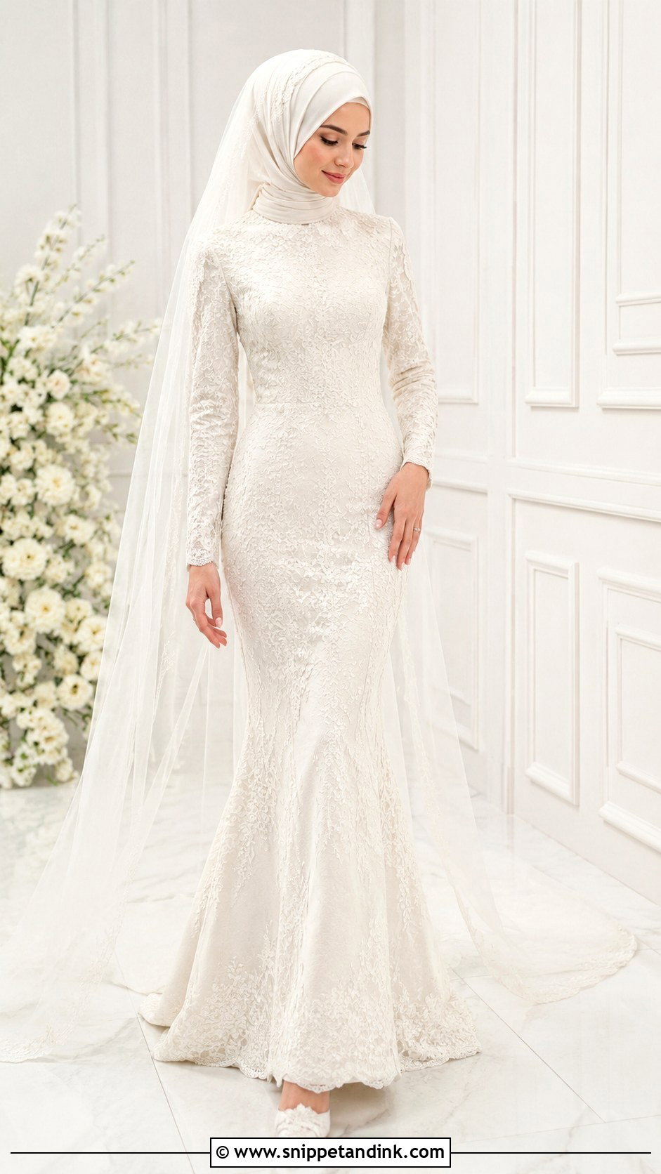 Modest Mermaid Islamic Wedding Dress With Hijab - Snippet and Ink - 30 Islamic Wedding Dress Ideas