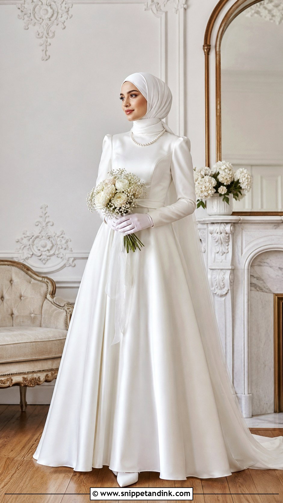 Modest Muslim Bridal Dress With Gloves - Snippet and Ink - 30 Muslim Bridal Dress Ideas