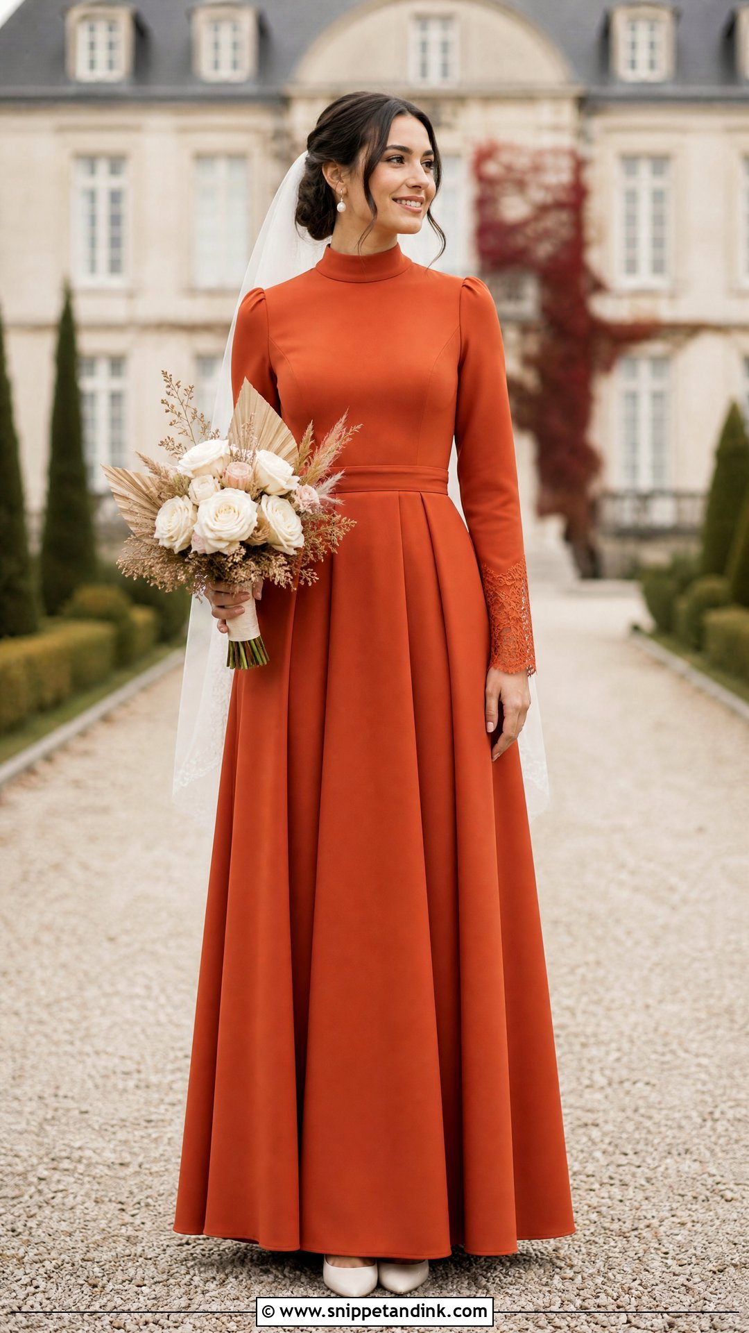 Modest Orange High Neck Wedding Dress - Snippet and Ink - 20 Orange Wedding Dresses
