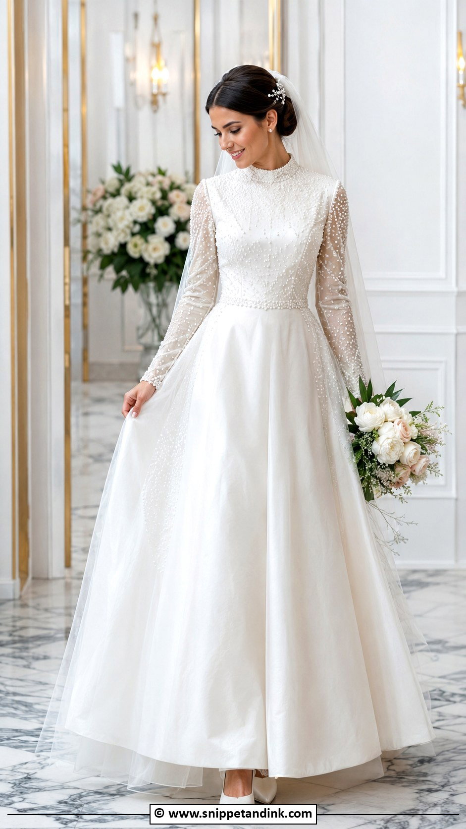 Modest Pearl Wedding Dress - Snippet and Ink - 35 Modest Wedding Dresses