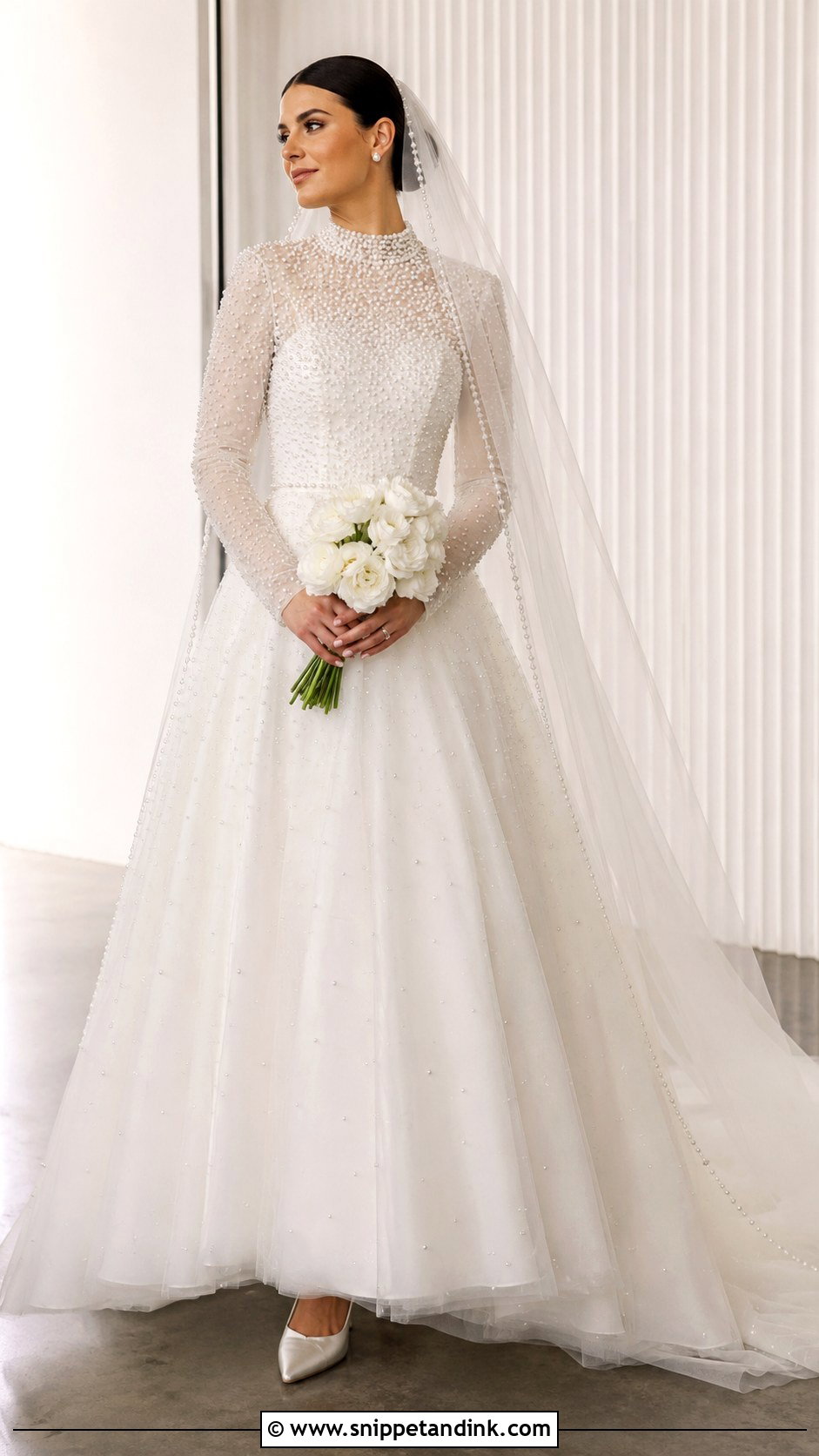 Modest Pearl Wedding Dress - Snippet and Ink - 25 Modest Bride Dress Ideas