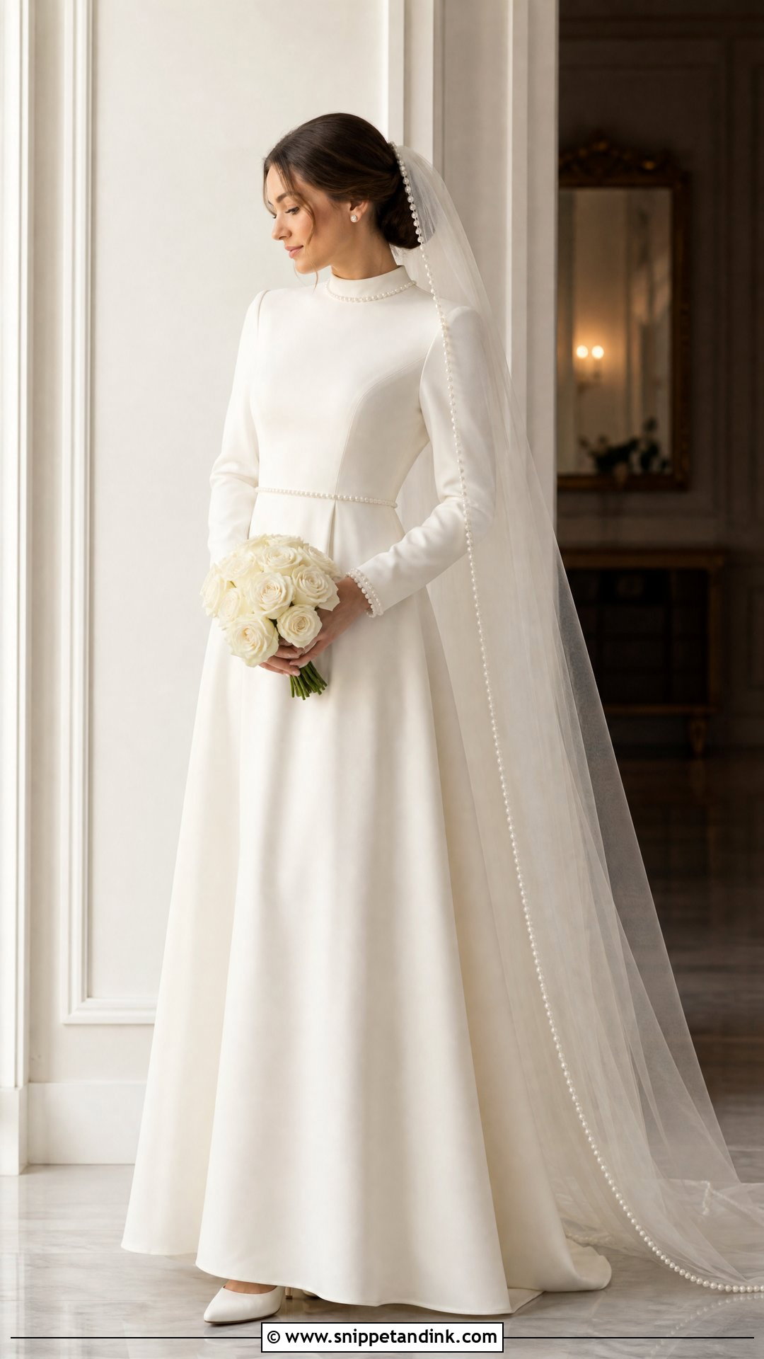 Modest Pearl Wedding Dress - Snippet and Ink - 20 Pearl Detail Wedding Dress Ideas