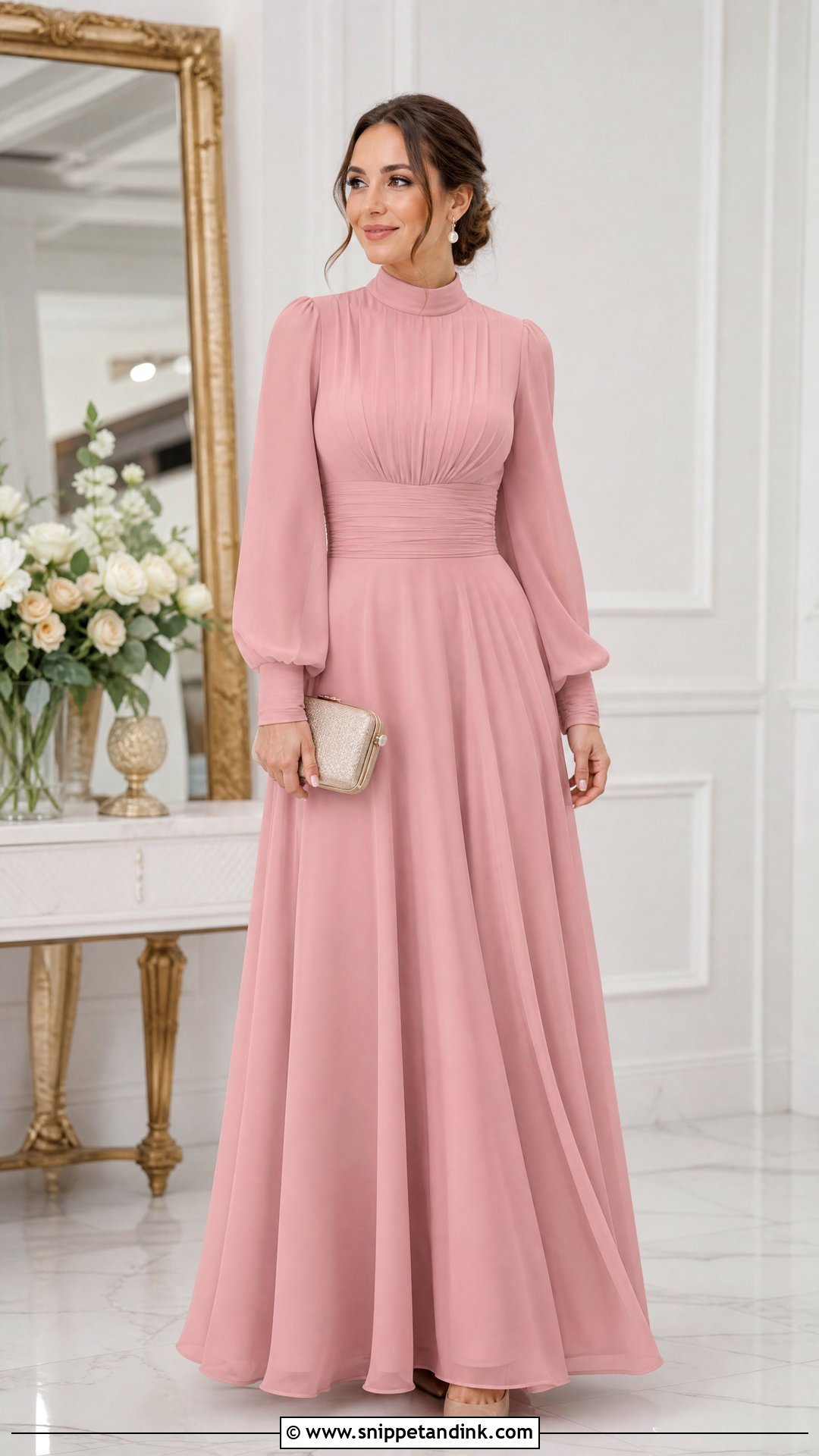 Modest Pink Gown With Sleeves - Snippet and Ink - 25 Pink Gown Ideas