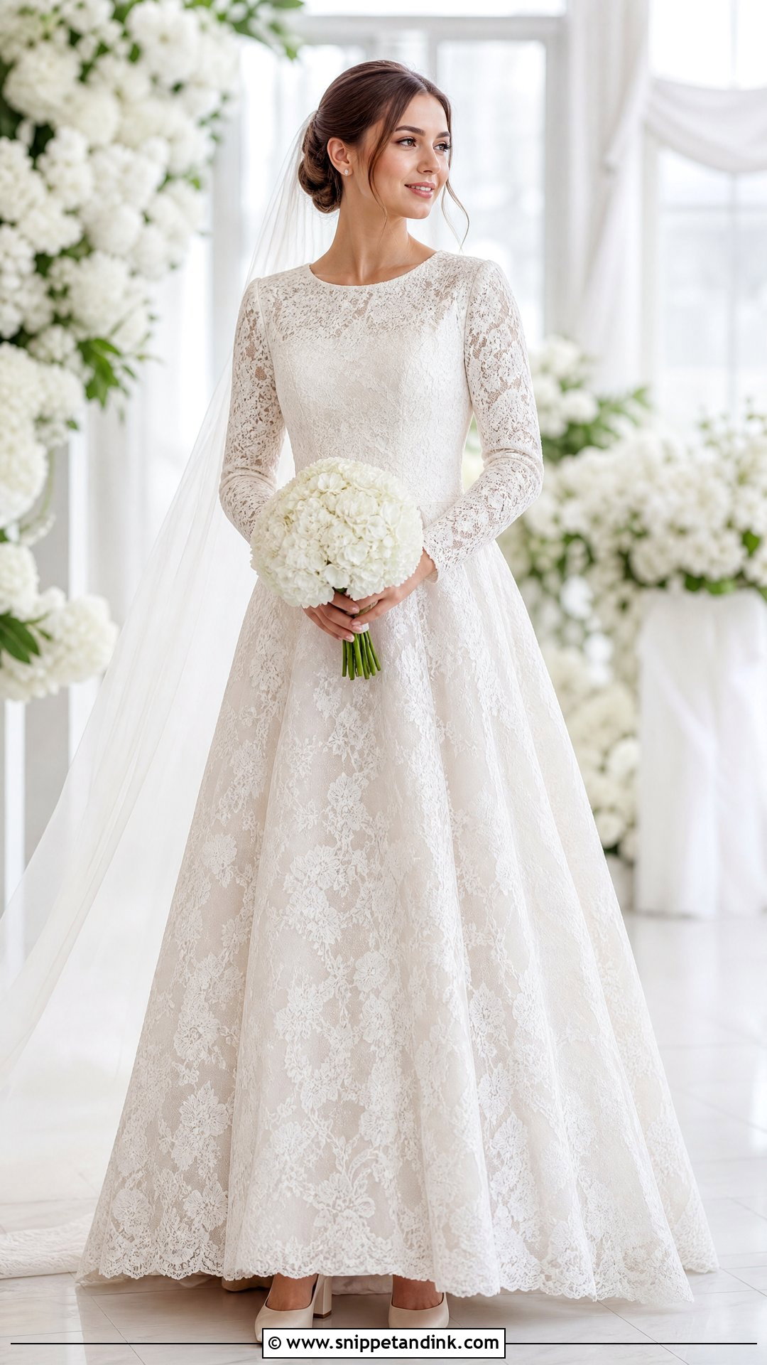 Modest Princess Wedding Dress With Full Lace Coverage - Snippet and Ink - 20 Princess Wedding Dresses Long Sleeve