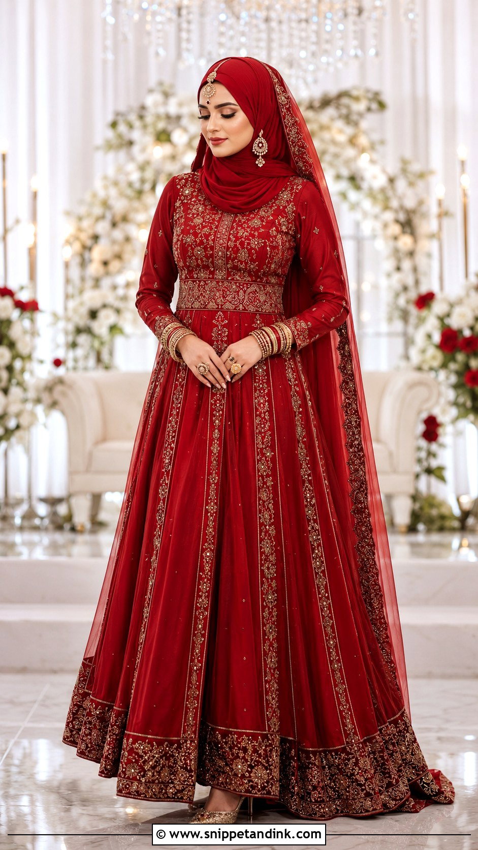 Modest Red Barat Dress With Bridal Hijab - Snippet and Ink - 20 Barat Dress Design Ideas