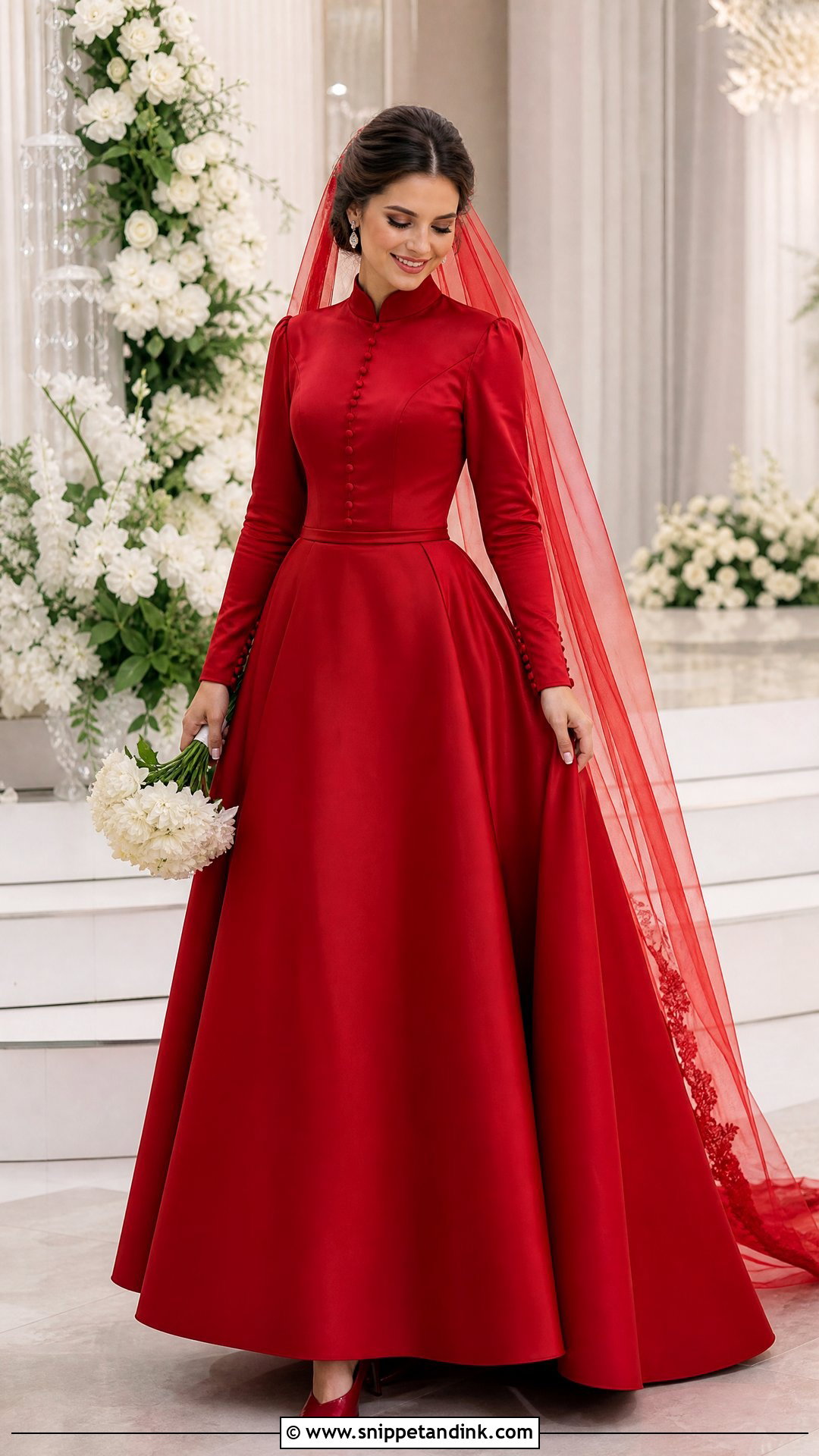 Modest Red Wedding Gown With Sleeves - Snippet and Ink - 20 Red Wedding Gown Ideas
