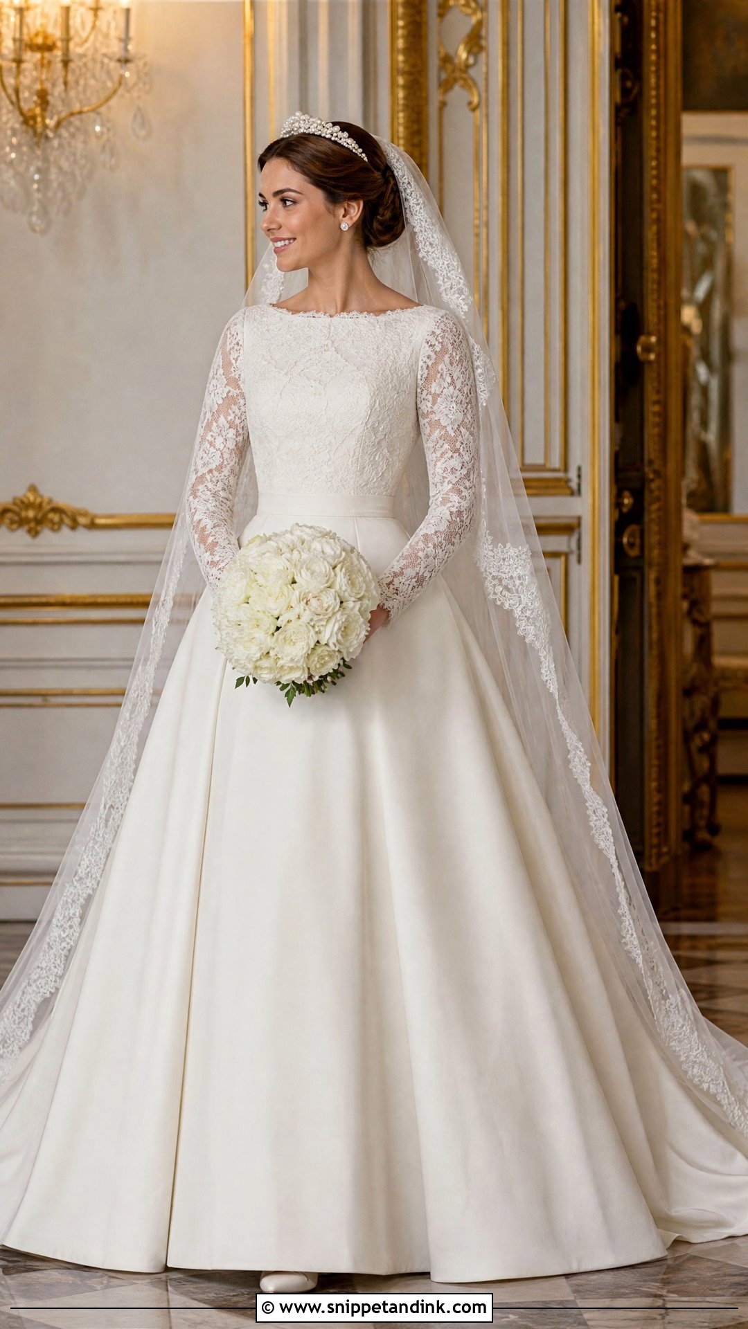 Modest Royal Bride Long Sleeve Ball Gown - Snippet and Ink - 20 Royal Bride Look Ideas