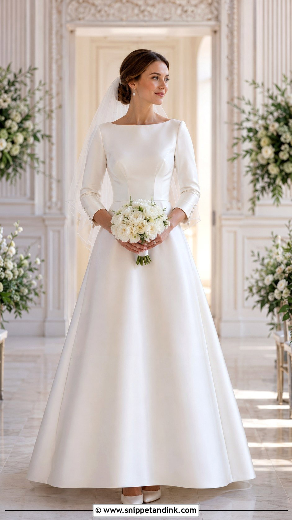 Modest Satin 34 Sleeve Wedding Dress - Snippet and Ink - 20 34 Sleeve Wedding Dress Ideas