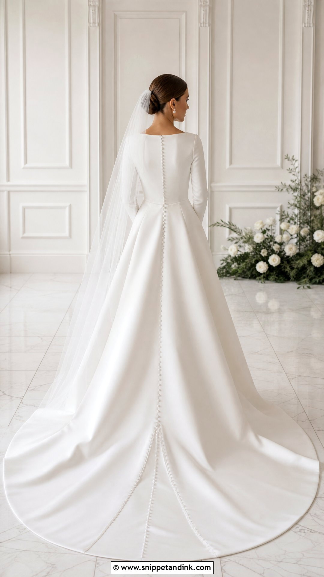 Modest Satin Wedding Dress With Detachable Chapel Train - Snippet and Ink - 20 Wedding Dress with Detachable Train Ideas