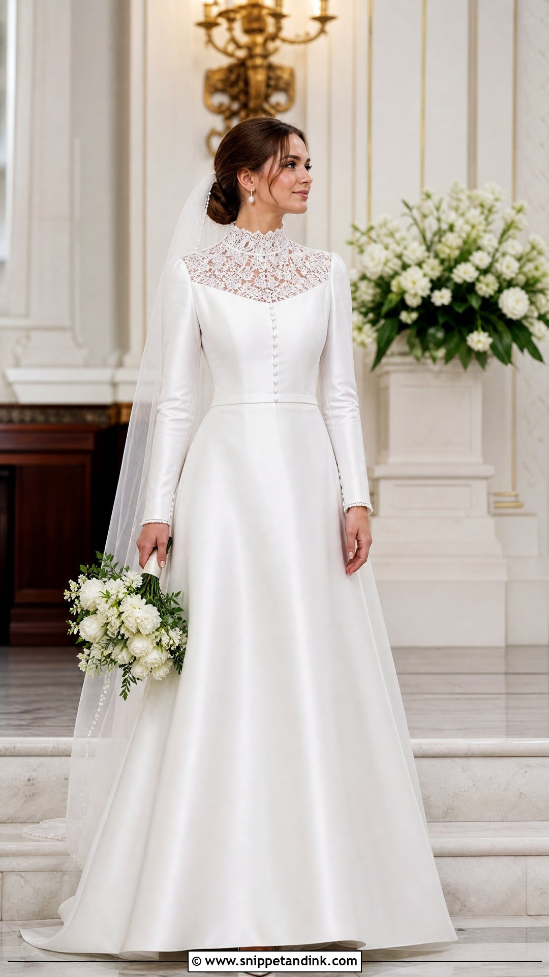 Modest Satin Wedding Dress With Lace Sleeves - Snippet and Ink - 20 Satin and Lace Wedding Dresses
