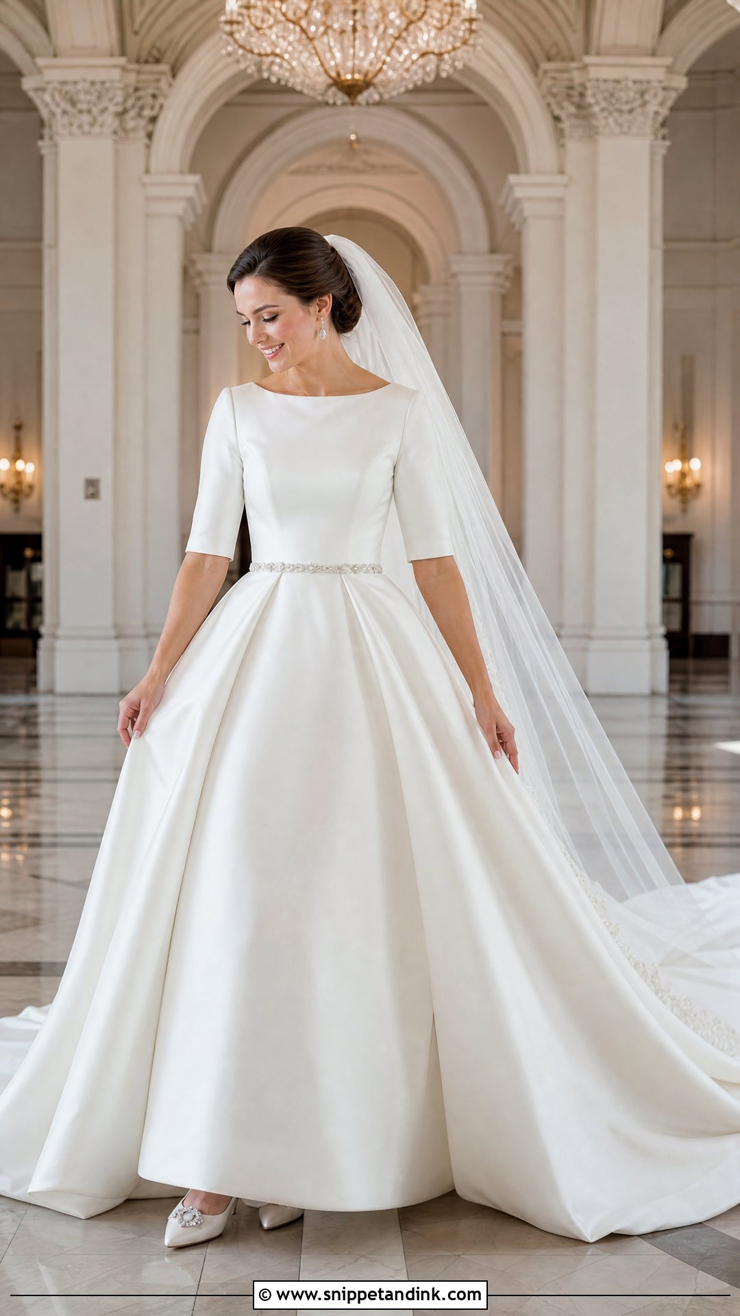 Modest Satin Wedding Gown with Half Sleeves - Snippet and Ink - 20 Satin Wedding Gown with Sleeves