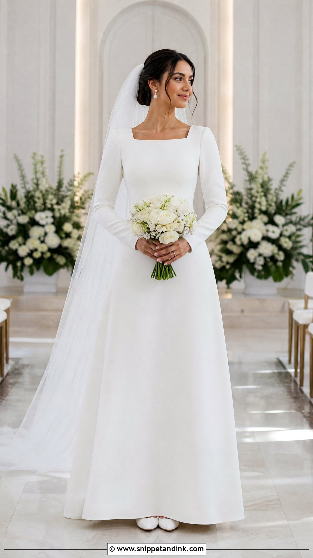 Modest Square Neck Long Sleeve Wedding Dress - Snippet and Ink - 20 Square Neck Long Sleeve Wedding Dress Ideas