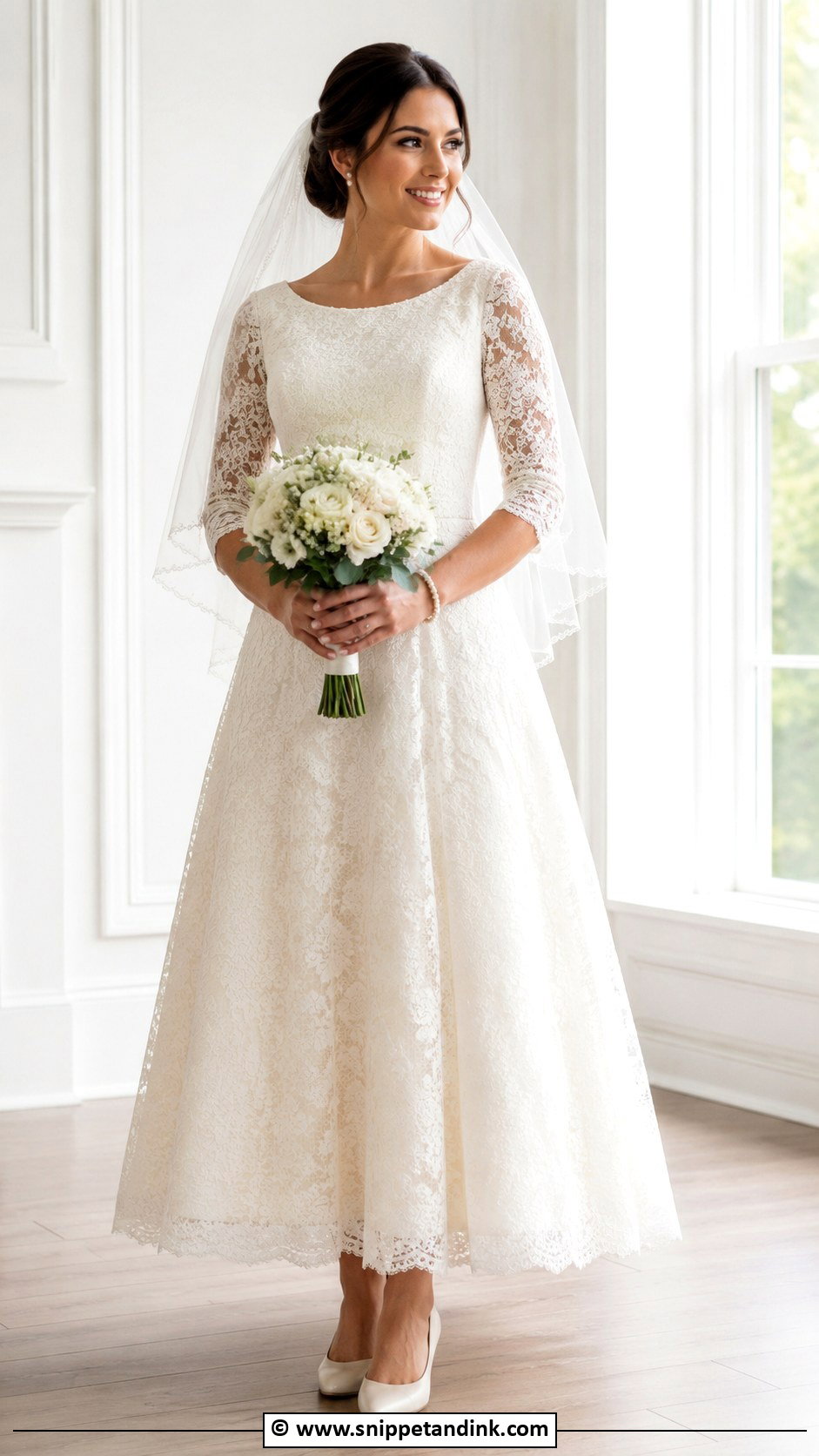 Modest Three Quarter Sleeve Wedding Dress - Snippet and Ink - 35 Modest Wedding Dresses